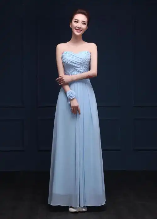 2016新款天蓝色春季伴娘服长款伴娘团礼服姐妹裙 年会宴会演出服