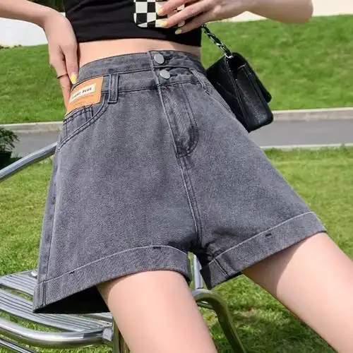 超高腰牛仔裤短裤女夏薄2022新款宽松显瘦卷边阔腿网红a字热裤子