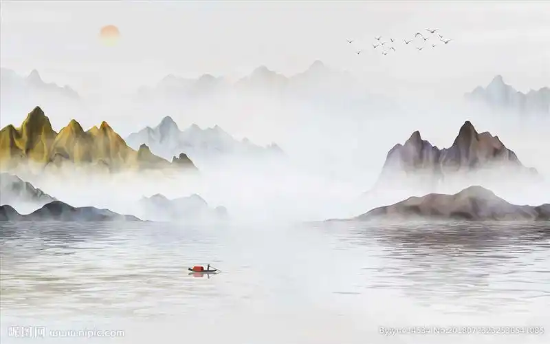 大型水墨山水画背景墙壁纸图片