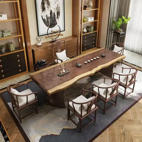 新中式茶桌椅组合实木功夫茶几会客茶台禅意现代办公室大板泡茶桌