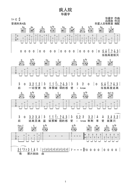 疯人院华晨宇原版吉他谱