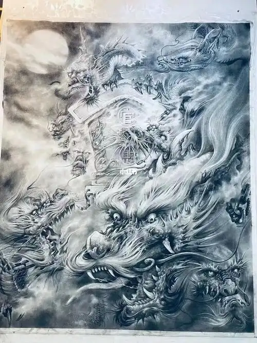 九龙拉棺纹身手稿