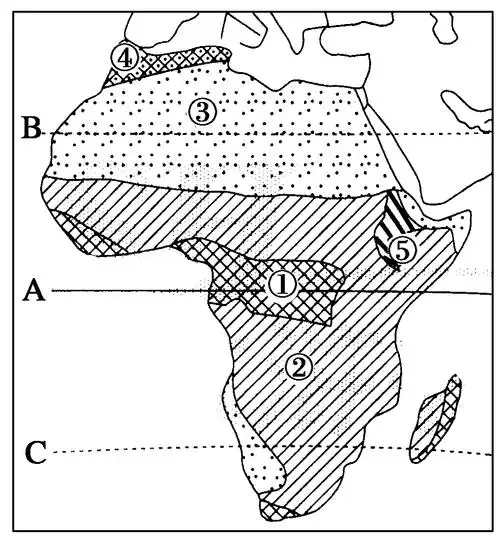 (1)在"气候类型分布图"中,纬线a为它从非洲中部穿过; 本区大部分从谮