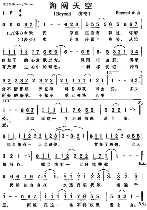 海阔天空简谱原版-图库-五毛网