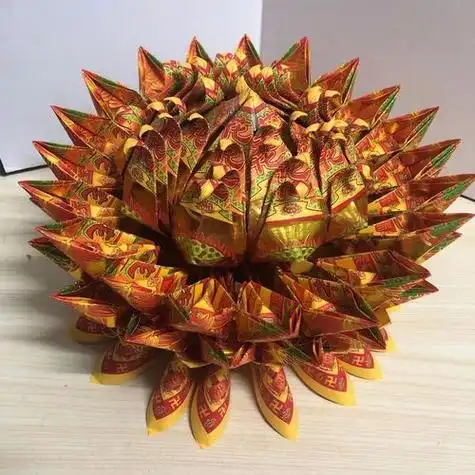九品莲花金折纸 折莲花彩金满金双面彩印拜观音金烧纸成品莲花现做