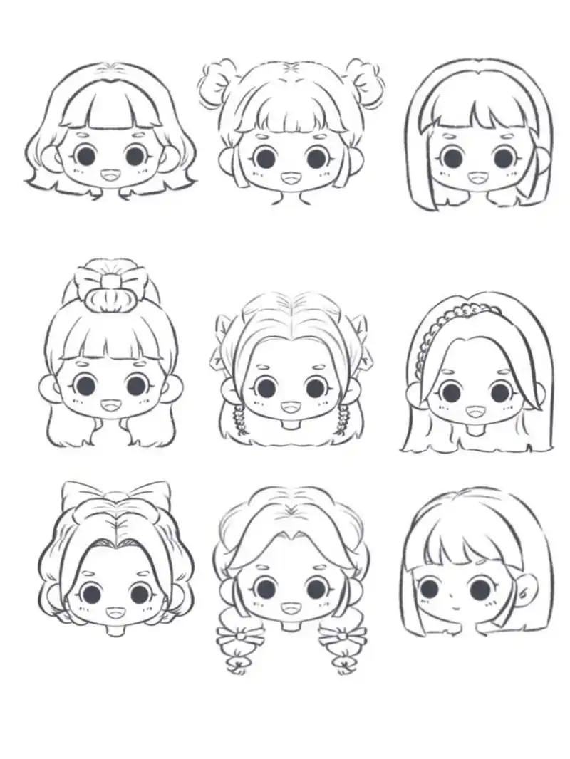 q版女生发型练习素材-第一弹 ❤️8款q版女生发型❤️短发,丸