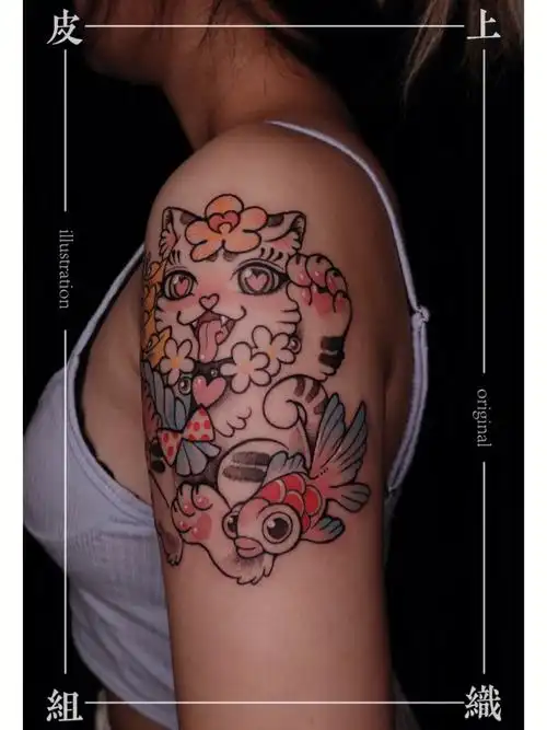 爱财招财猫原创纹身