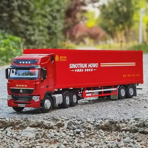 原厂1:36 中国重汽豪沃howo 全新t7h 牵引车集装箱卡车模型 红色套装