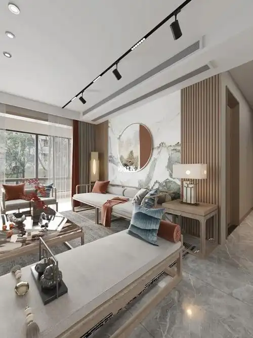 融合简约现代加原木禅意的新中式风格