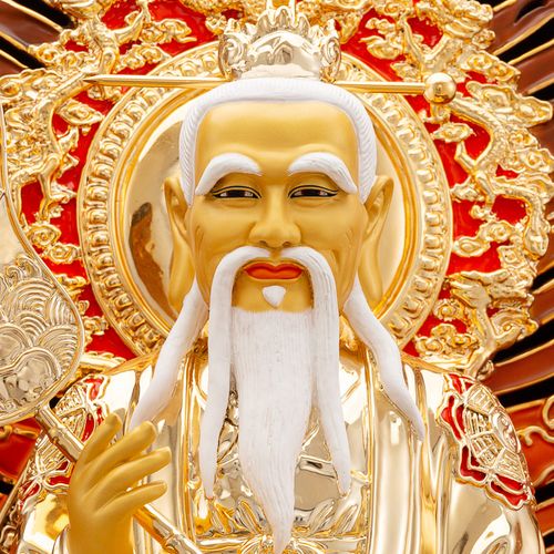 天尊神像台湾鎏金纯铜太上老君道德灵宝元始摆件