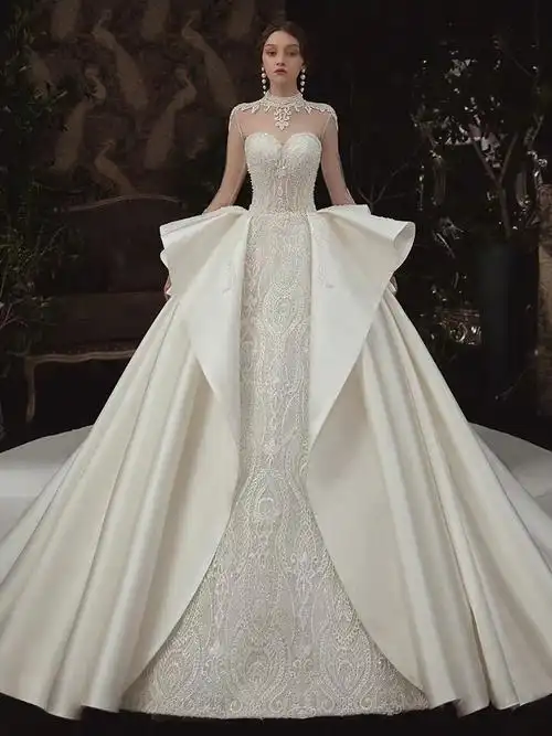 蕾蒂若〕宫廷重工缎面主婚纱2019新款新娘豪华奢侈森系超仙梦幻俐服