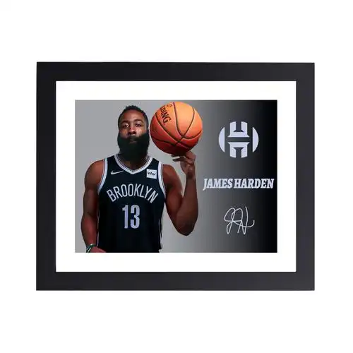 篮网哈登签名插画相框nba海报球迷装饰装饰画相框