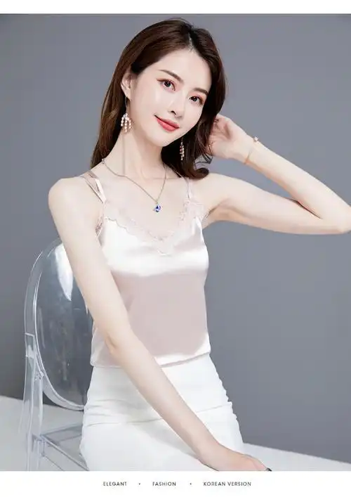 珂梵图蕾丝吊带背心女外穿内搭夏季新款仿丝绸缎面打底美背白色上衣女