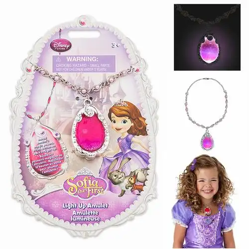 粉色呼吸灯变色迪士尼小公主苏菲亚sofia魔法护身符项链吊坠首