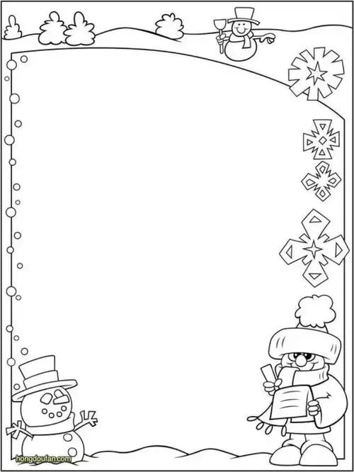 填色星星雪人小男孩a4纸张边框空白模板下载-红豆饭小学生简笔画大全