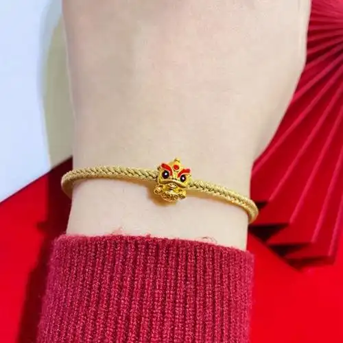 足金999纯黄金醒狮手链复古狮子手串新年红绳虎狮吉祥中国风手绳