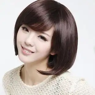 【特价】百分百全真人发丝斜刘海波波头bobo头真发假发套女短发订做斜