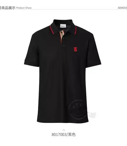 burberry巴宝莉男装t恤格纹门襟绣标短袖polo衫 特卖 黑色 xl