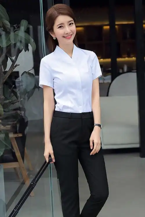 夏季时尚修身女装ol职业装套装正装女士工作服工装短袖职业衬衫28