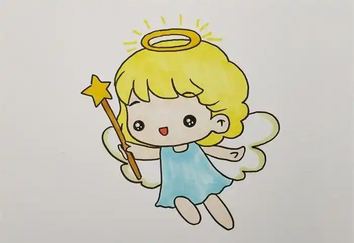带翅膀的小天使简笔画人物简笔画  漂亮的精灵女孩简笔画 小精灵身上