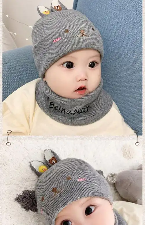 《婴儿帽子秋冬季婴幼儿0新生男童1-2岁女宝宝毛线帽加厚保暖儿童潮