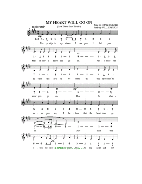 简谱- 泰坦尼克号主题曲 - my heart will go on.doc