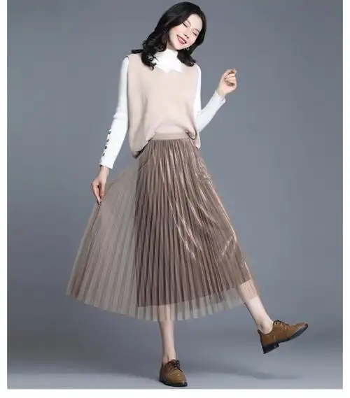 仙丫2019秋冬季新品女装半身裙女百褶裙韩版中长款百搭金丝绒时尚休闲