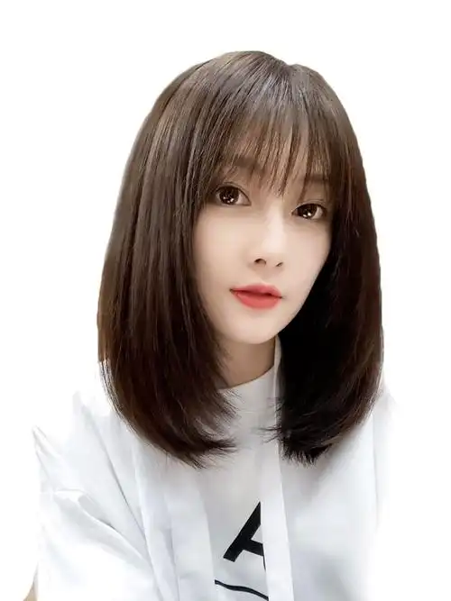 假发女中长发网红齐肩锁骨短1发自然逼真空气刘海全头套内扣长直1发