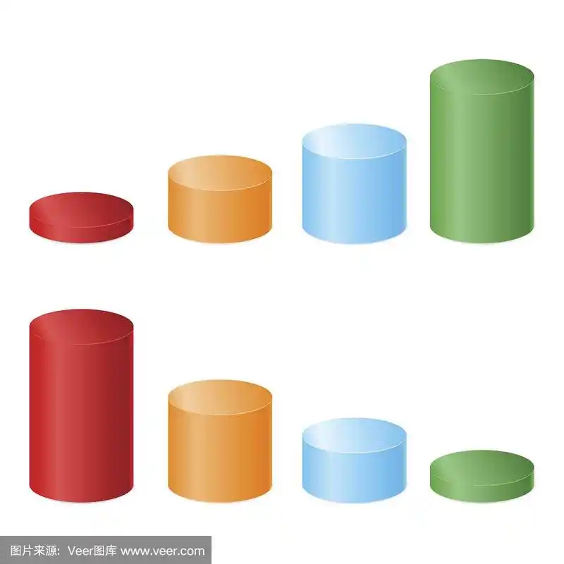 不同高度的彩色3d圆柱体.矢量图