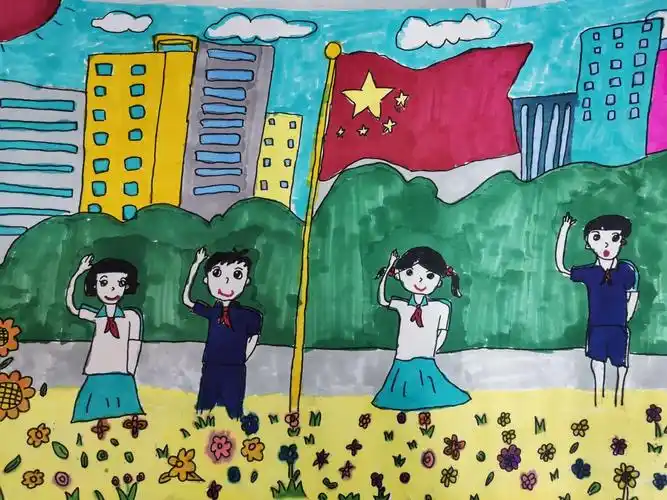 绘画作品:《我向国旗敬礼》