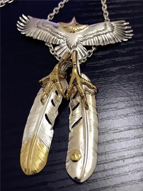 高桥吾郎goros印第安民族风 925纯银双鹰爪羽毛 老鹰项链 套链