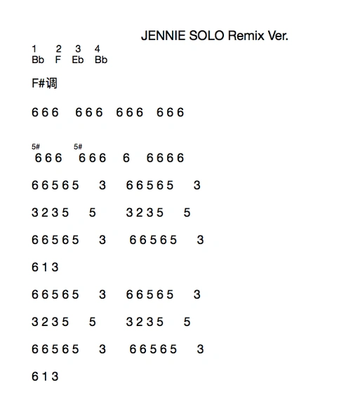jennie-solo 改编 简易谱子  真不会写谱,只有一个简易版的希望大家能