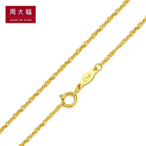 周大福简约时尚水波k金链18k金项链素链e2903