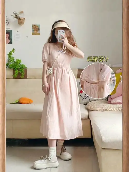 150小个子夏日粉色连衣裙好嫩
