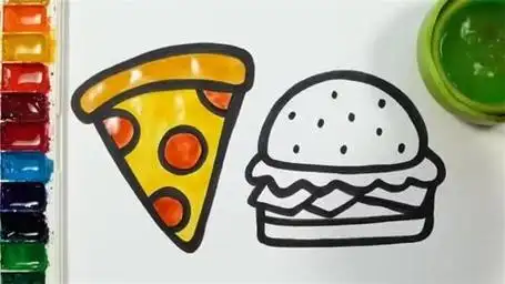 儿童简笔画 画超简单的汉堡包简笔画并配色
