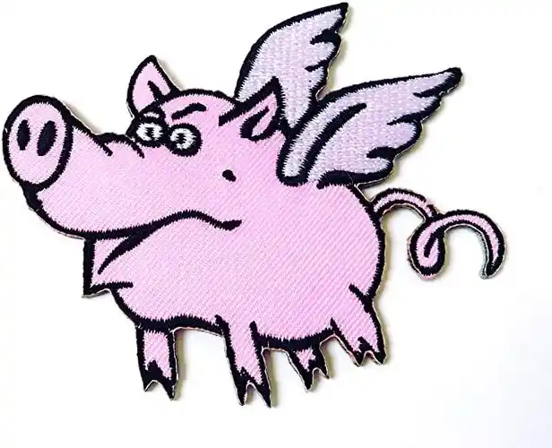 粉色飞猪动物翅膀野猪徽标刺绣熨烫补丁适用于背包牛仔裤服装等.