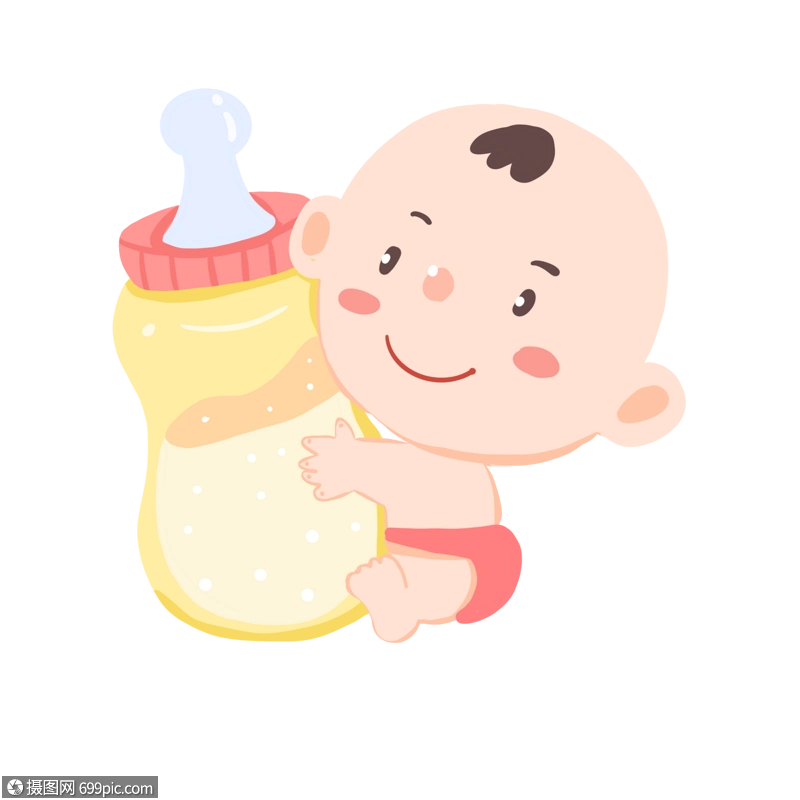 抱着奶瓶的小婴儿卡通母婴喂养周