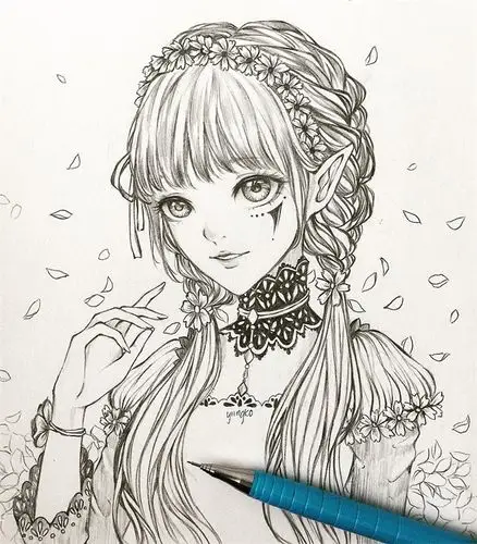 铅笔画动漫人物作品,初学者必备动漫线稿素材