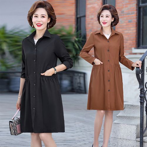 专柜品牌中年妈妈秋季风衣洋气中老年女衬衫秋装气质宽松中长款外