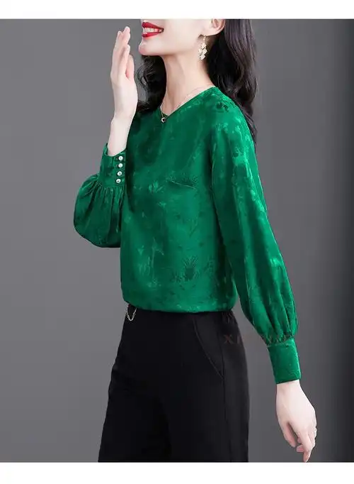 筱界品牌女装衬衫女时尚春夏2022年新款小衫绿色洋气上衣绿色s