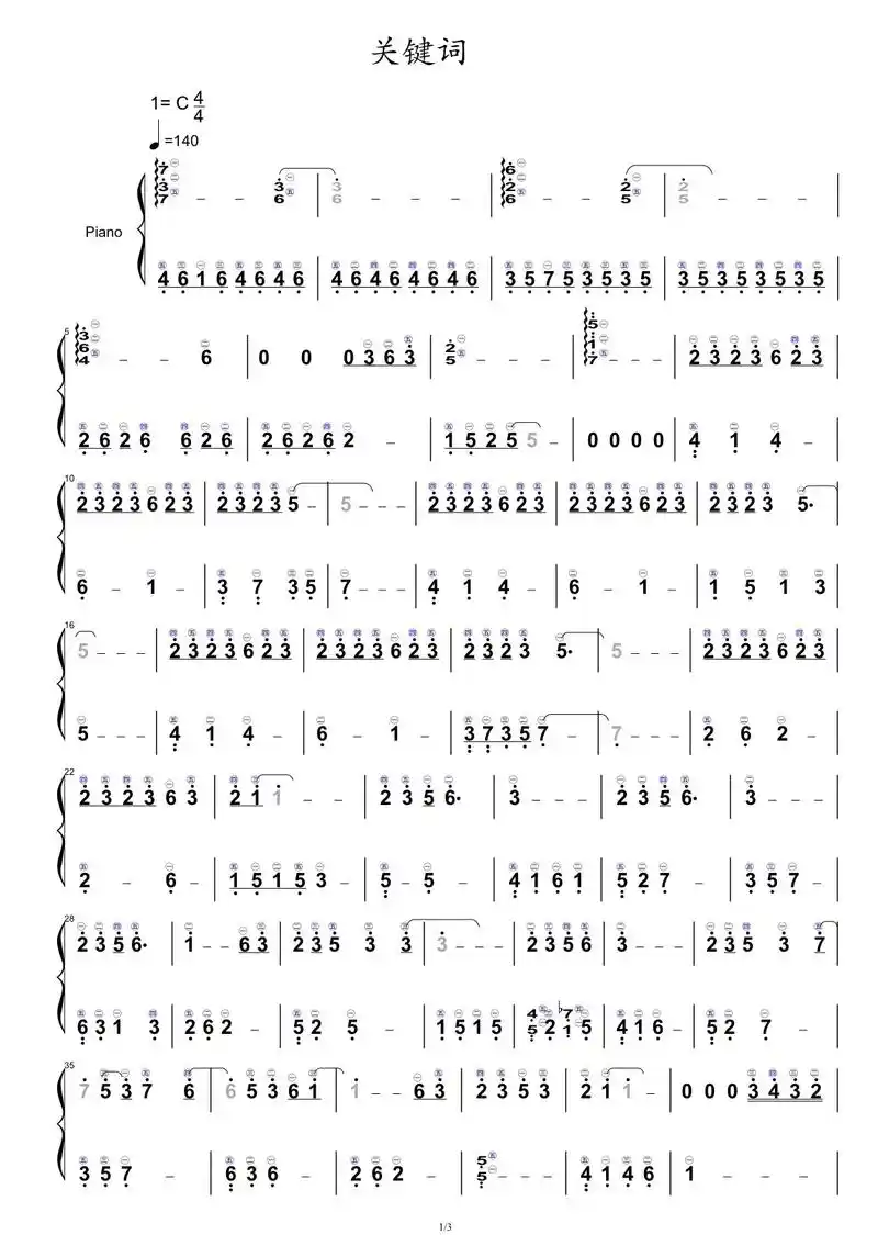 林俊杰《关键词》简谱 指法.#钢琴谱 - 抖音
