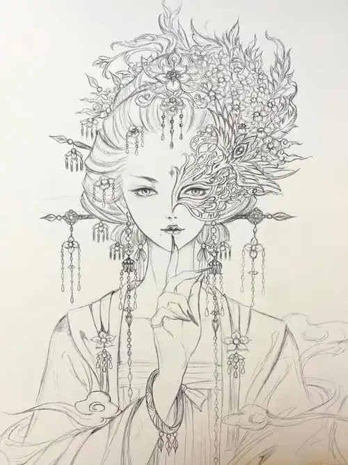 手绘古风华美少女宅家画画打卡