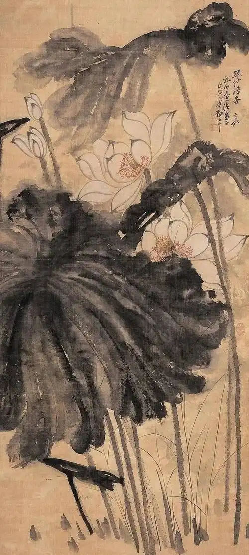 国画大师张大千荷花画