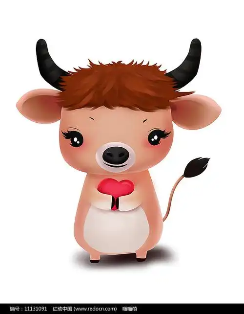原创可爱卡通抱爱心萌牛动物