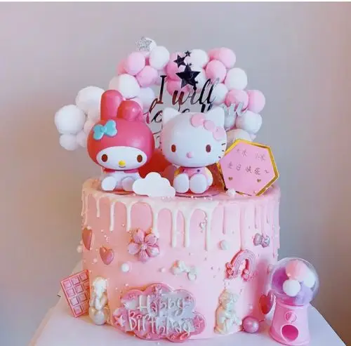 蛋糕装饰摆件少女心kt凯蒂猫生日蛋糕摆件哈喽装饰店上的卡通公主