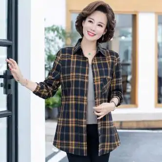 gcyxx妈妈外套春秋季5060岁妈妈衬衣格子衬衫中年衣服女新款中老年老
