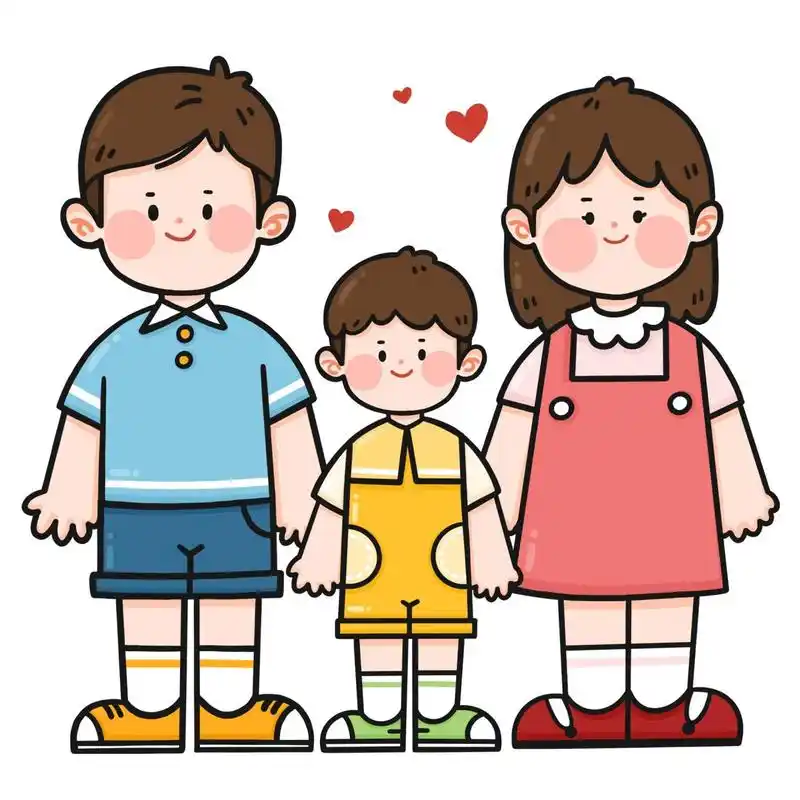 q版我们的一家三口·亲子手绘全家福插画 我们的一家三口,儿女版都先