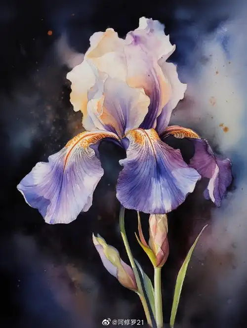 水彩超话鸢尾 by midjourney#ai##水彩花卉