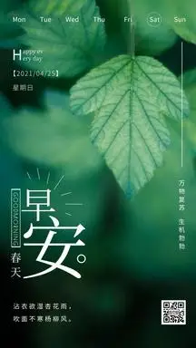 简约摄影绿色清新春天早安美好生活诗句日签