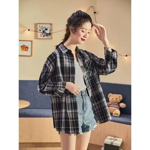 25折价899元唐狮年春秋季新款格子衬衫外套女长袖衬衣设计感小众上衣